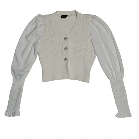 Victorian White Knit Puff Sleeves Cardigan Size S/M - Picture 2 of 12
